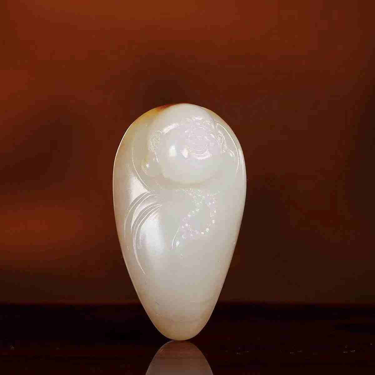 中国 玉石白玉彫刻 果実 根付 置物 N R1294